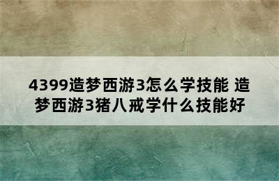 4399造梦西游3怎么学技能 造梦西游3猪八戒学什么技能好